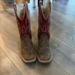 Kids Two-Tone Brown and Red Western Pull-On Boots
